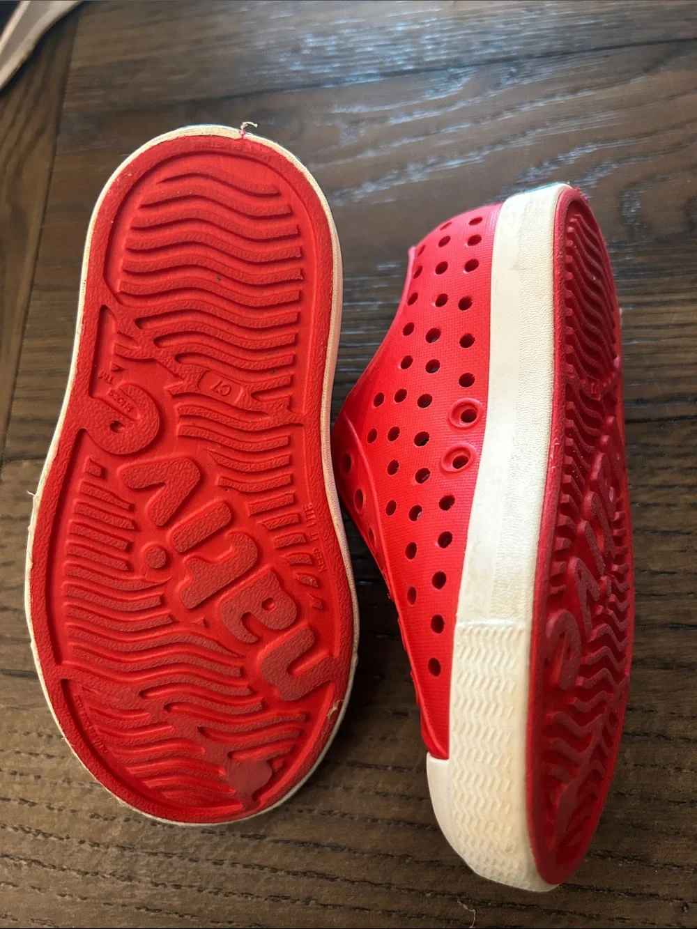 Native Kids Slip-On Water Shoes in Bright Red with White Toe